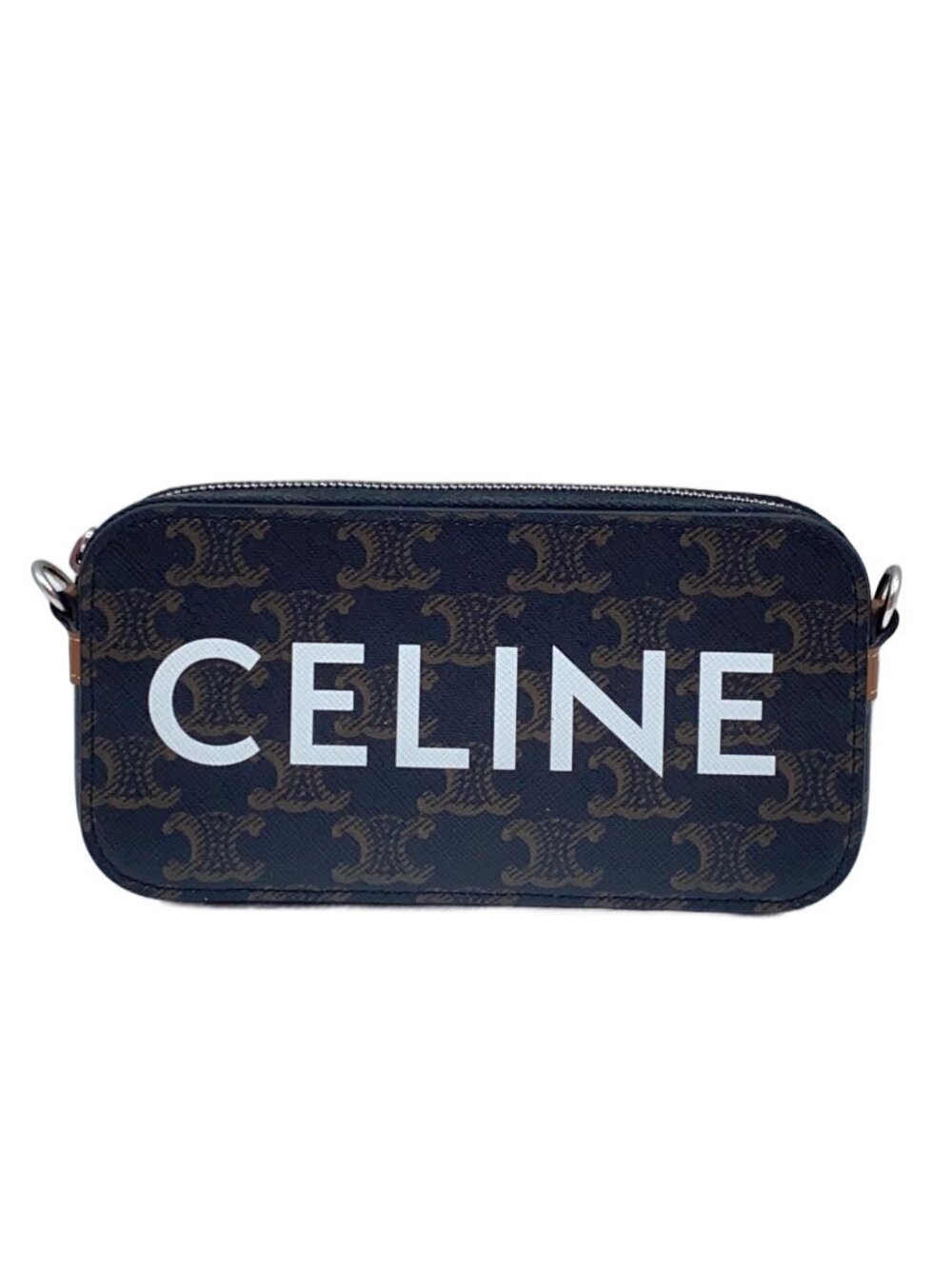 Celine HORIZONTAL Pouch Clutch Shoulder Bag Leather Brown